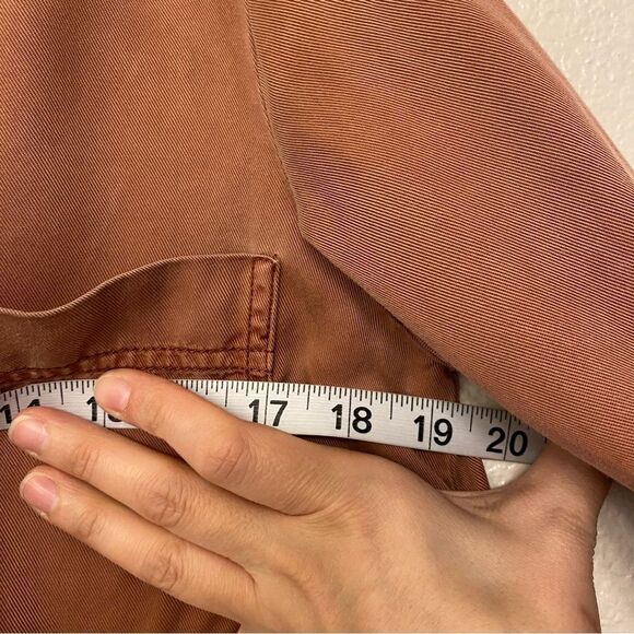 Free People Under Your Spell 100% Tencel orange long sleeve lace up blouse Top L - Picture 12 of 13